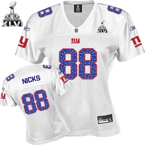 Giants #88 Hakeem Nicks White Women's Sweetheart Super Bowl XLVI Stitched NFL Jersey - Click Image to Close